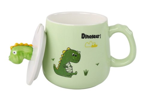 Kubek Ceramiczny Dinozaur Zielony Przykrywka Łyżeczka 350ml Kubek Ceramiczny Dinozaur Zielony Przykrywka Łyżeczka 350ml