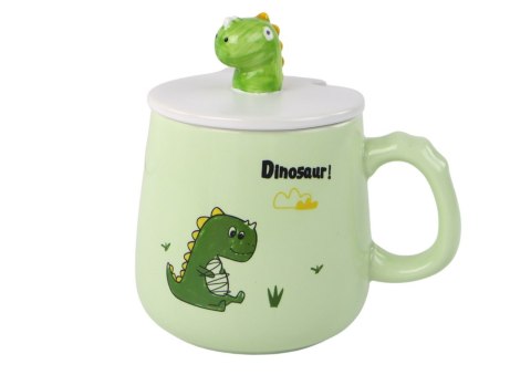 Kubek Ceramiczny Dinozaur Zielony Przykrywka Łyżeczka 350ml Kubek Ceramiczny Dinozaur Zielony Przykrywka Łyżeczka 350ml