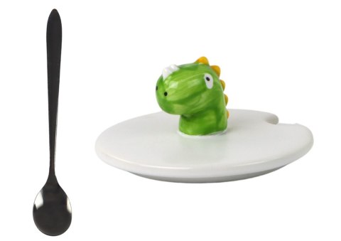 Kubek Ceramiczny Dinozaur Zielony Przykrywka Łyżeczka 350ml Kubek Ceramiczny Dinozaur Zielony Przykrywka Łyżeczka 350ml