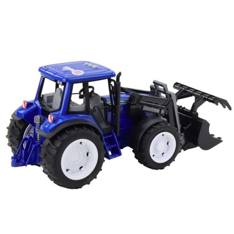 Traktor Farmerski Z Ruchomą Łyżką Światła Dźwięki Niebieski 1:18 Traktor Farmerski Z Ruchomą Łyżką Światła Dźwięki Niebieski 1:18