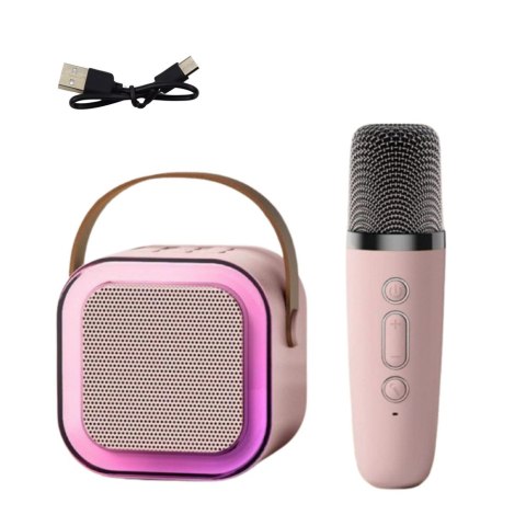 Zestaw Karaoke Głośnik Mikrofon Bezprzewodowy K12 RGB Bluetooth Różowy Zestaw Karaoke Głośnik Mikrofon Bezprzewodowy K12 RGB Bluetooth Różowy