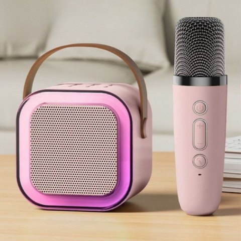 Zestaw Karaoke Głośnik Mikrofon Bezprzewodowy K12 RGB Bluetooth Różowy Zestaw Karaoke Głośnik Mikrofon Bezprzewodowy K12 RGB Bluetooth Różowy
