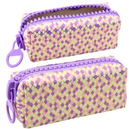 Piórnik Szkolny Organizer Wzór Łusek Syrenich Duży Suwak Fioletowy 21x8cm