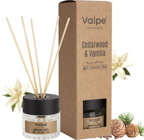 VALPE Dyfuzor Zapachowy Z Patyczkami DRZEWO CEDROWE - WANILIA 50 ml dz50-81 VALPE Dyfuzor Zapachowy Z Patyczkami DRZEWO CEDROWE - WANILIA 50 ml dz50-81