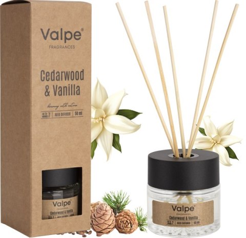 VALPE Dyfuzor Zapachowy Z Patyczkami DRZEWO CEDROWE - WANILIA 50 ml dz50-81 VALPE Dyfuzor Zapachowy Z Patyczkami DRZEWO CEDROWE - WANILIA 50 ml dz50-81