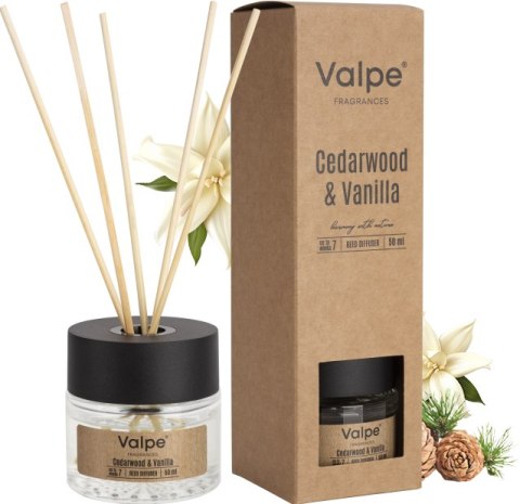 VALPE Dyfuzor Zapachowy Z Patyczkami DRZEWO CEDROWE - WANILIA 50 ml dz50-81 VALPE Dyfuzor Zapachowy Z Patyczkami DRZEWO CEDROWE - WANILIA 50 ml dz50-81