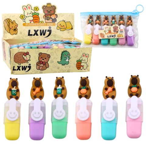 Zestaw Mini Zakreślaczy Kapibara W Etui Kolorowe Pstelowe 6szt Zestaw Mini Zakreślaczy Kapibara W Etui Kolorowe Pstelowe 6szt