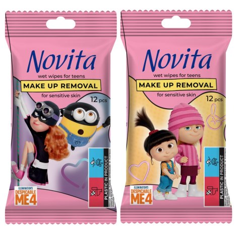 NOVITA Minionki Chusteczki nawilżane do demakijażu dla nastolatków, 12 szt. NOVITA Minionki Chusteczki nawilżane do demakijażu dla nastolatków, 12 szt.
