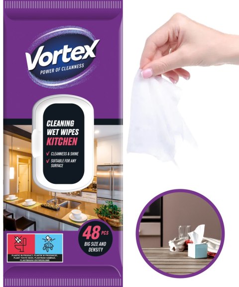 VORTEX Chusteczki nawilżane do kuchni, flip top, 48 sztuk VORTEX Chusteczki nawilżane do kuchni, flip top, 48 sztuk