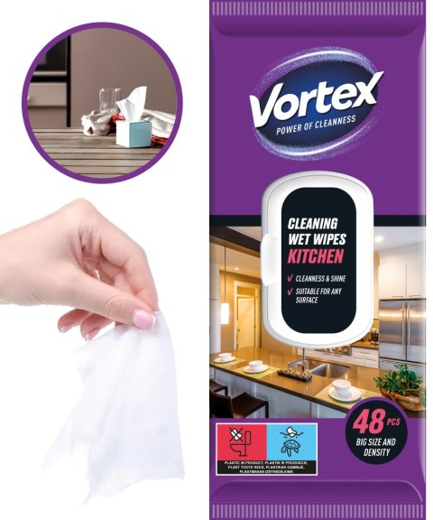 VORTEX Chusteczki nawilżane do kuchni, flip top, 48 sztuk VORTEX Chusteczki nawilżane do kuchni, flip top, 48 sztuk