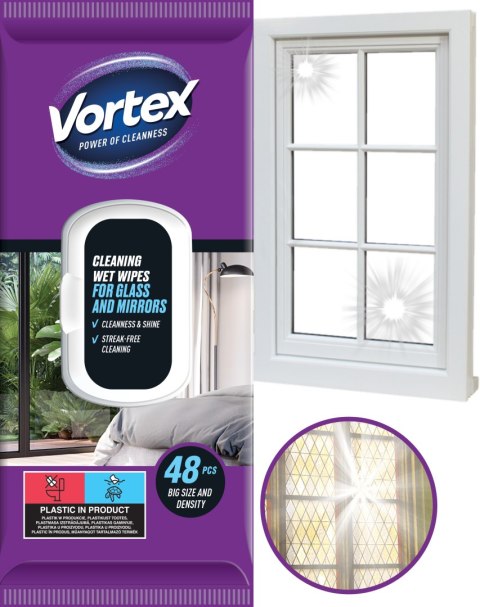 VORTEX Chusteczki nawilżane do luster i szkła , flip top ,48 sztuk VORTEX Chusteczki nawilżane do luster i szkła , flip top ,48 sztuk