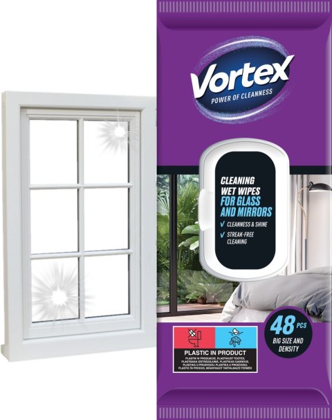 VORTEX Chusteczki nawilżane do luster i szkła , flip top ,48 sztuk VORTEX Chusteczki nawilżane do luster i szkła , flip top ,48 sztuk