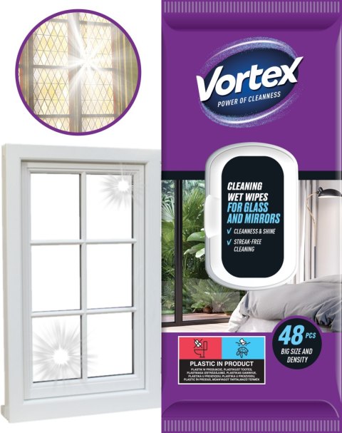 VORTEX Chusteczki nawilżane do luster i szkła , flip top ,48 sztuk VORTEX Chusteczki nawilżane do luster i szkła , flip top ,48 sztuk