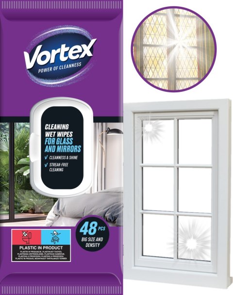 VORTEX Chusteczki nawilżane do luster i szkła , flip top ,48 sztuk VORTEX Chusteczki nawilżane do luster i szkła , flip top ,48 sztuk