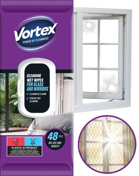 VORTEX Chusteczki nawilżane do luster i szkła , flip top ,48 sztuk VORTEX Chusteczki nawilżane do luster i szkła , flip top ,48 sztuk