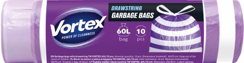 VORTEX Worki na śmieci z taśmą ściągającą HDPE 60X65CM fioletowo białe 60l/10 sztuk VORTEX Worki na śmieci z taśmą ściągającą HDPE 60X65CM fioletowo białe 60l/10 sztuk