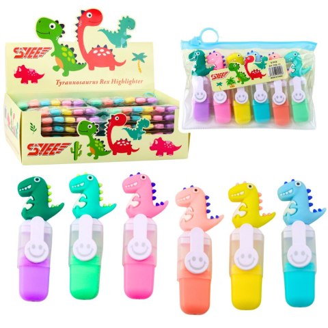 Zestaw Mini Zakreślacze Z Dinozaurem W Etui Kolorowe 6szt 8cm Zestaw Mini Zakreślacze Z Dinozaurem W Etui Kolorowe 6szt 8cm