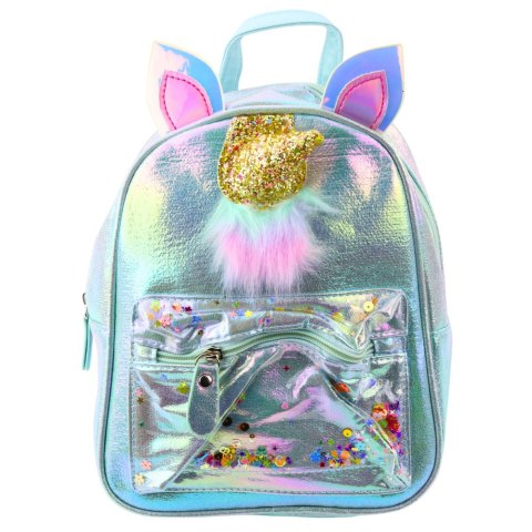 Plecak Dziecięcy Z Rogiem Jednorożca Ruchome Konfetti Niebieski 25cm 4,5L Plecak Dziecięcy Z Rogiem Jednorożca Ruchome Konfetti Niebieski 25cm 4,5L