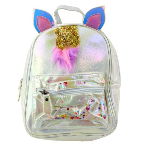 Plecak Dziecięcy Z Rogiem Jednorożca Ruchome Konfetti Perłowy 25cm 4,5L Plecak Dziecięcy Z Rogiem Jednorożca Ruchome Konfetti Perłowy 25cm 4,5L