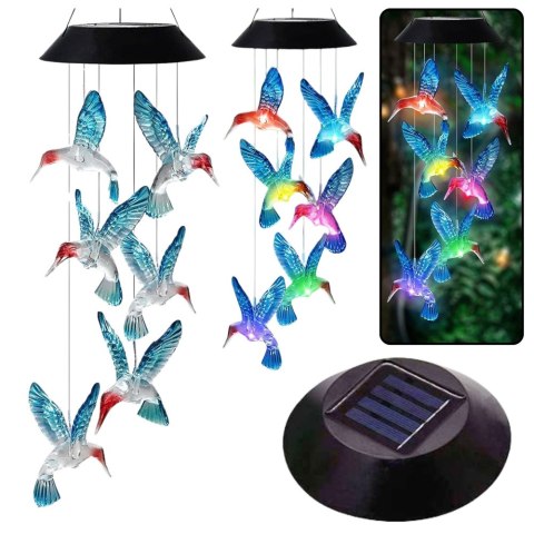 Lampki Solarne Ogrodowe LED Dzwonki Kolibry Niebieskie 70cm Lampki Solarne Ogrodowe LED Dzwonki Kolibry Niebieskie 70cm