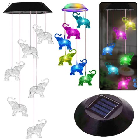 Lampki Solarne Ogrodowe LED Dzwonki Słoniki Kolorowe 70cm Lampki Solarne Ogrodowe LED Dzwonki Słoniki Kolorowe 70cm