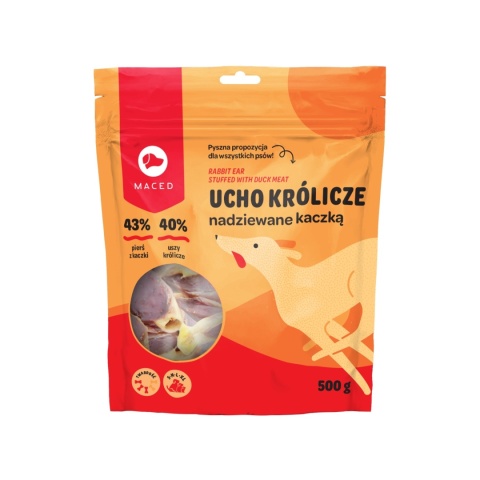 Maced 100% Smakowite - Ucho królika nadziewane kaczką 500g Maced 100% Smakowite - Ucho królika nadziewane kaczką 500g