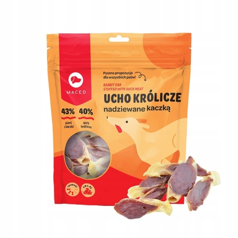 Maced 100% Smakowite - Ucho królika nadziewane kaczką 500g Maced 100% Smakowite - Ucho królika nadziewane kaczką 500g