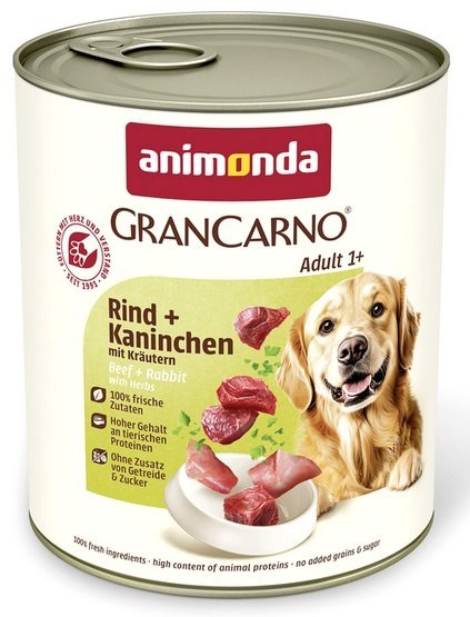 Animonda GranCarno Original Adult Rind Kaninchen Krautern Wołowina + Królik z Ziołami puszka 800g