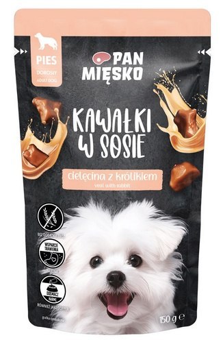 Pan Mięsko Karma mokra dla psa - cielęcina z królikiem kawałki w sosie saszetka 150g