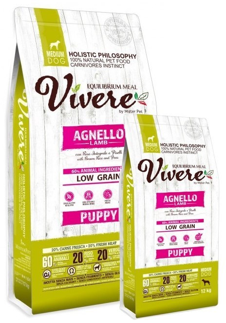 Vivere Dog Medium Puppy Lamb Monobiałkowa karma dla szczeniąt z jagnięciną 12+3kg